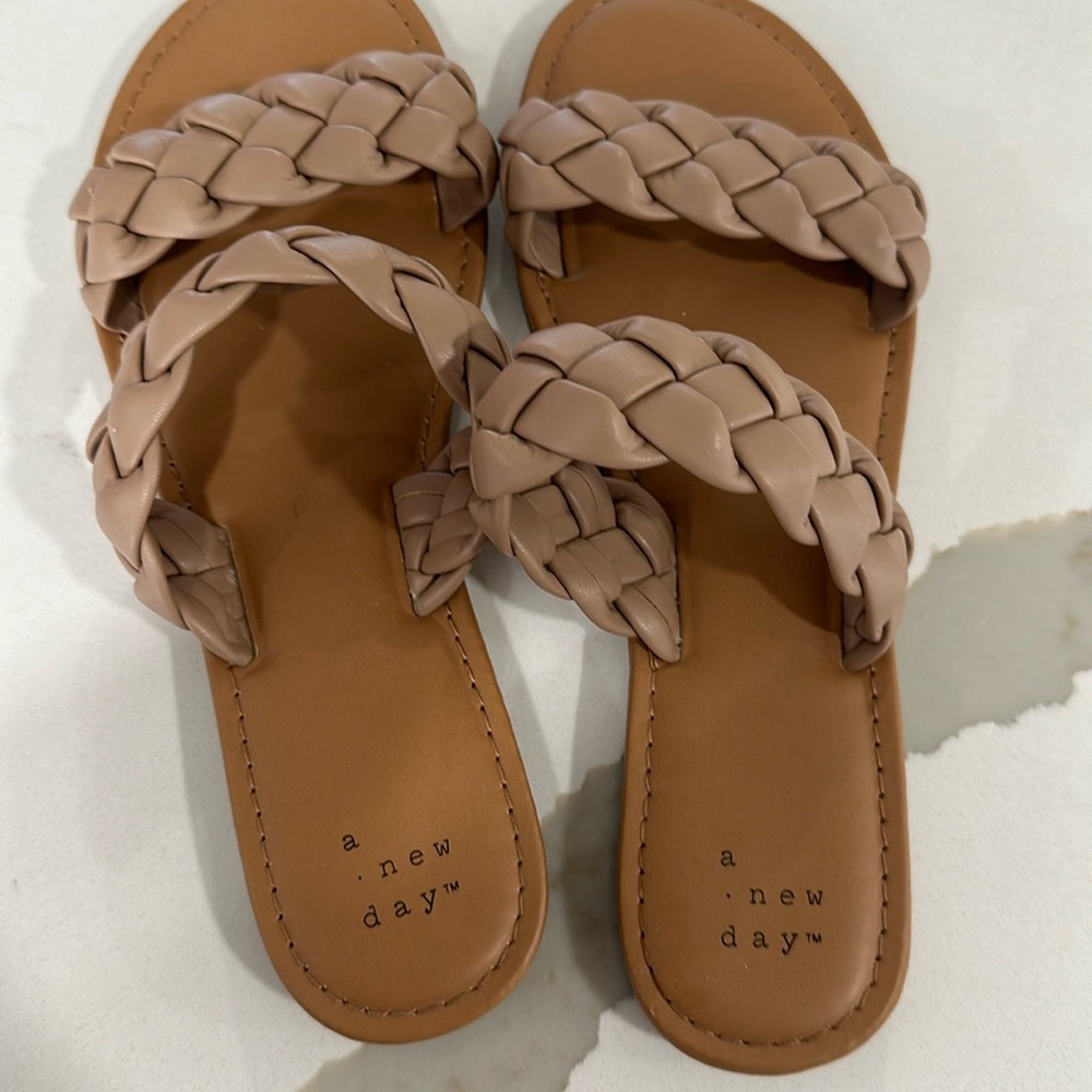 a new day Braided Double-Strap Slide Sandals in Blush Tan